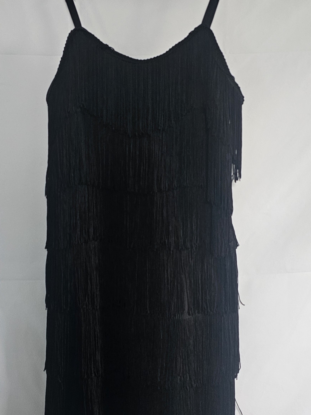 Fringe Slip Midi Dress in Black